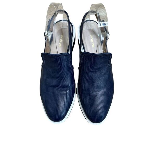 ALL BLACK  Blue Leather Sling Back Loafers | Size 7 - Picture 7 of 10